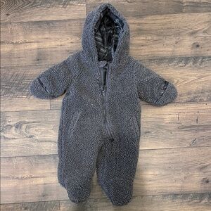 Rothschild Plush Hooded Sherpa One-Piece in Charcoal 3-6M